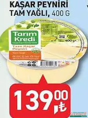TARIM KREDİ KAŞAR PEYNİRİ TAM YAĞLI 400 G fiyat ve kampanya bilgisi